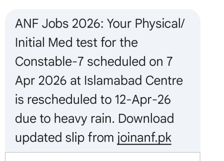ANF Physical Test 2026 Islamabad Postponed Due to Rain