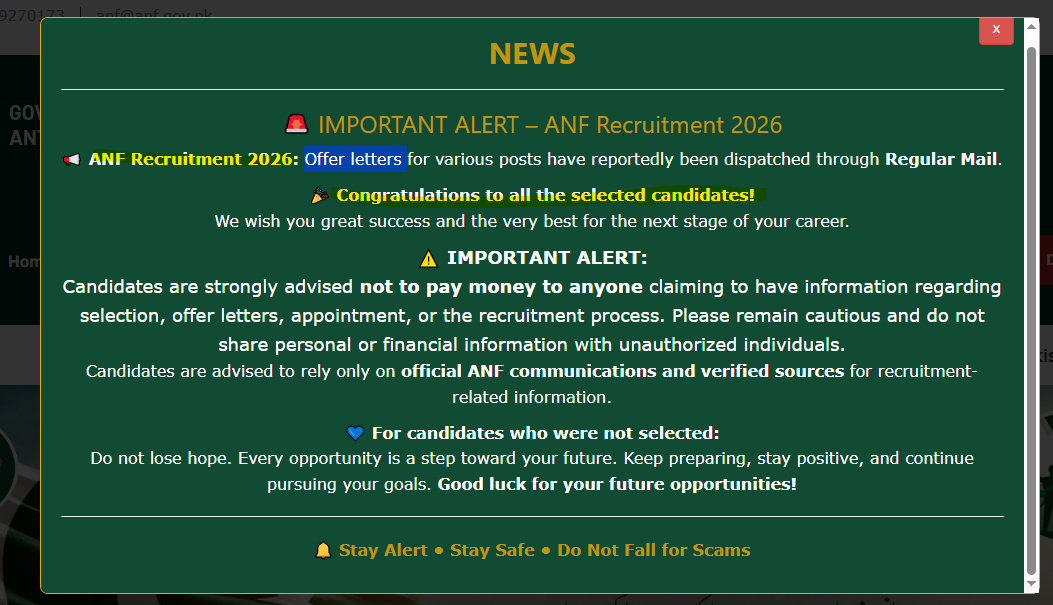 ANF Recruitment Offer Letters Dispatched